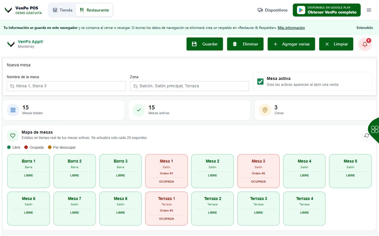 VenPo demo: Restaurante